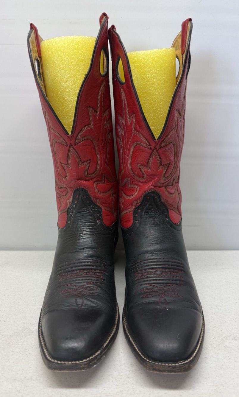 HONCHO BOOTS Men's Size 9.5 D Black & Red Leather Western
